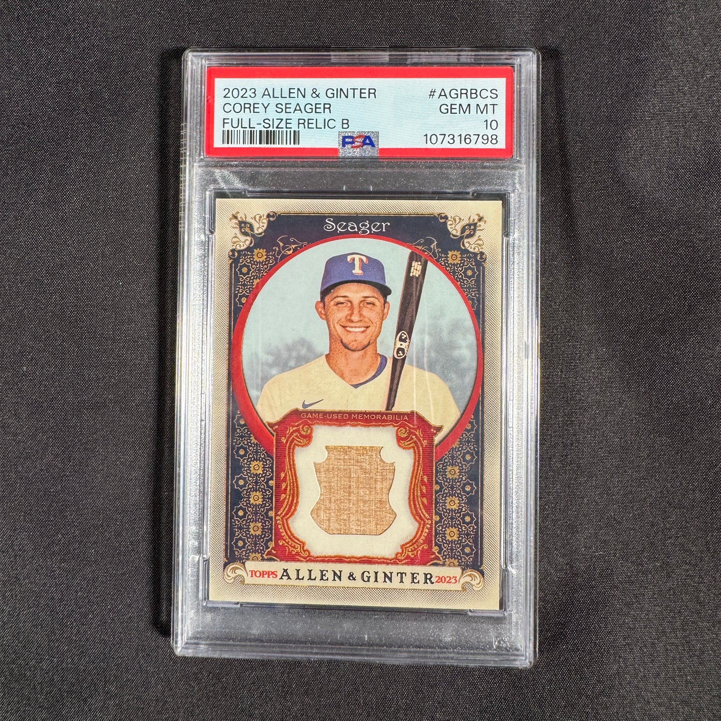 2023 Corey Seager Allen & Ginter Full Size Relic Bat PSA 10