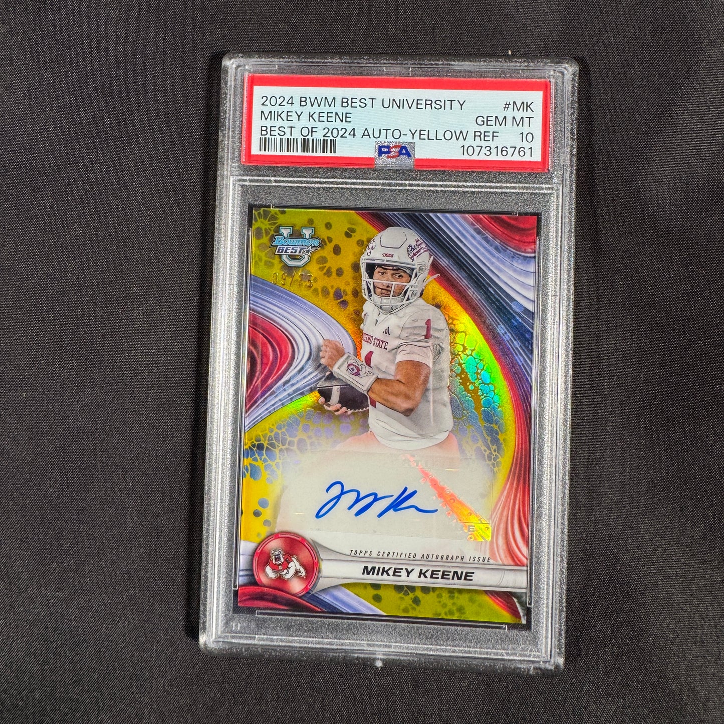2024 Mikey Keene Bowman's Best University Best of 2024 Auto 9/75 Yellow Refractor PSA 10