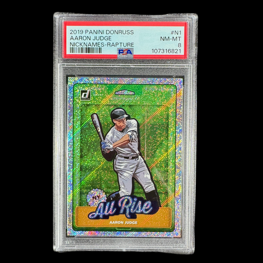 2019 Aaron Judge All Rise Panni Donruss Nicknames Rapture PSA 8