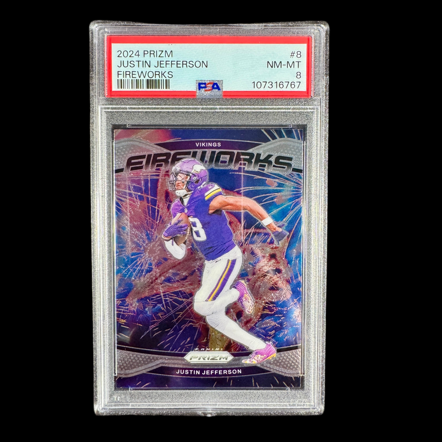 2024 Justin Jefferson Prizm Fireworks PSA 8