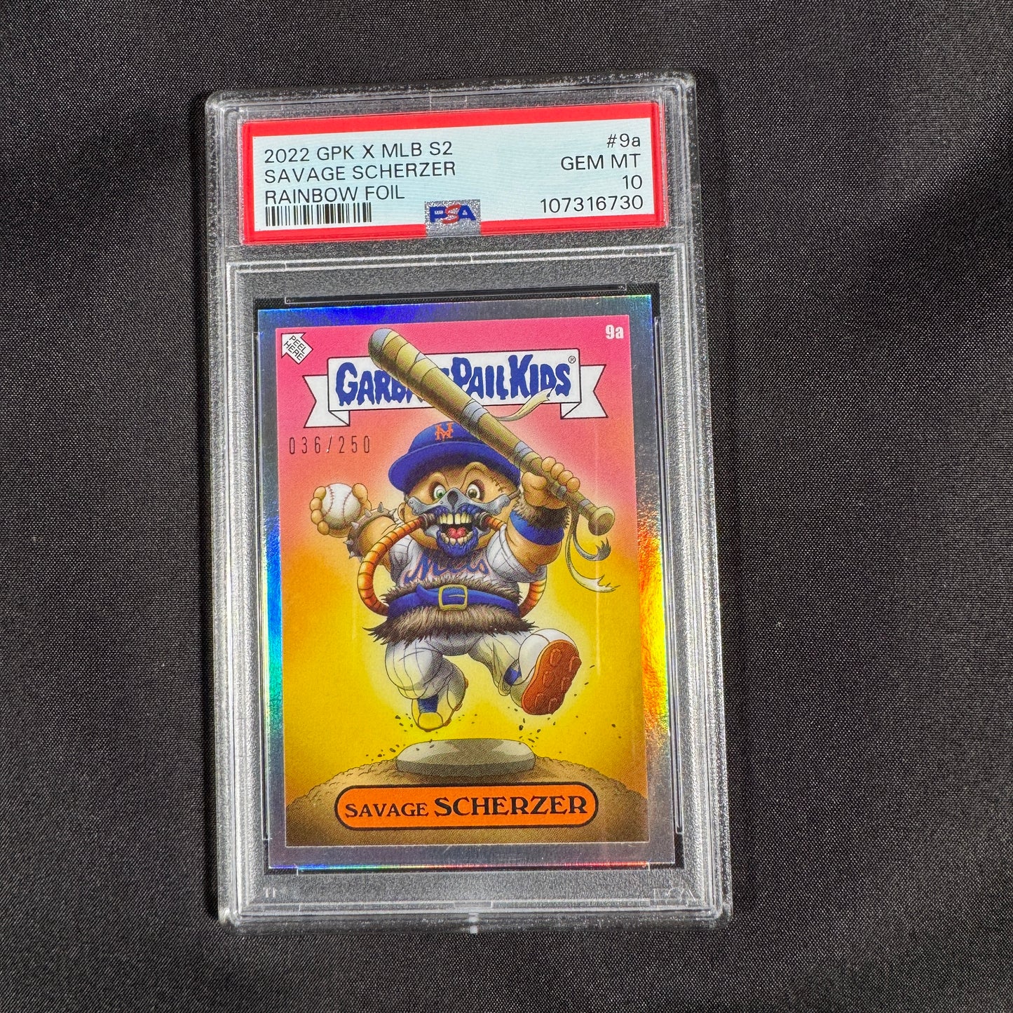 2022 Savage Scherzer GPK x MLB S2 Rainbow Foil 36/250 PSA 10