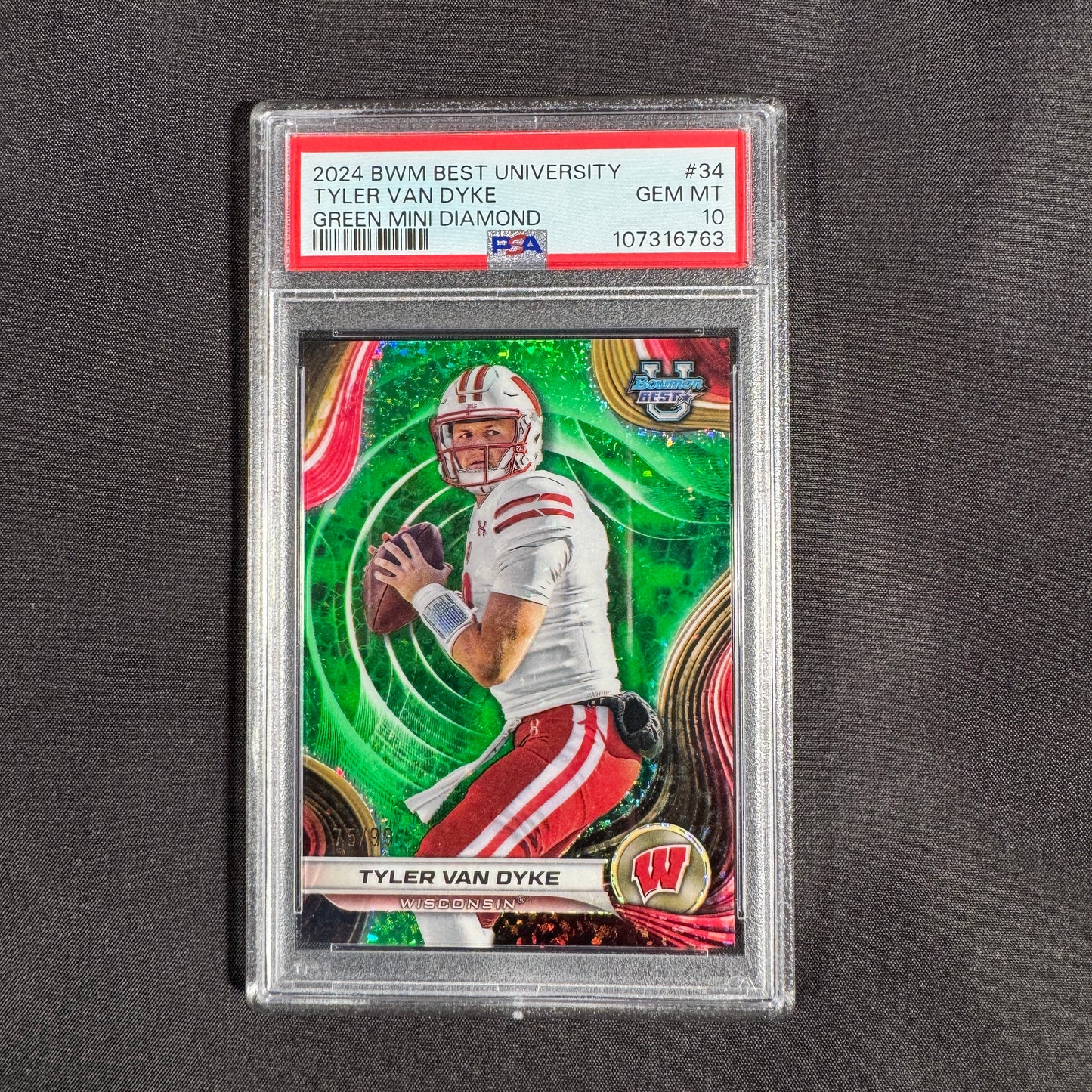 2024 Tyler Van Dyke Bowman's Best University Green Mini Diamond PSA 10