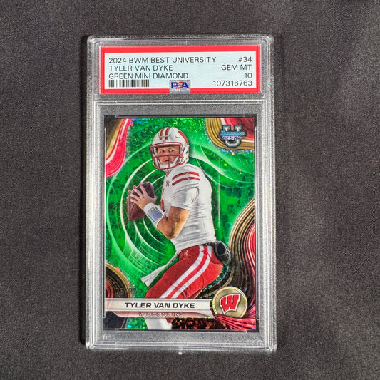 2024 Tyler Van Dyke Bowman's Best University Green Mini Diamond PSA 10
